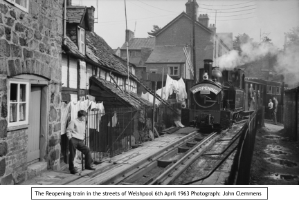 The Reopening train in the streets of Welshpool 6th April 1963 Photograph: John Clemmens